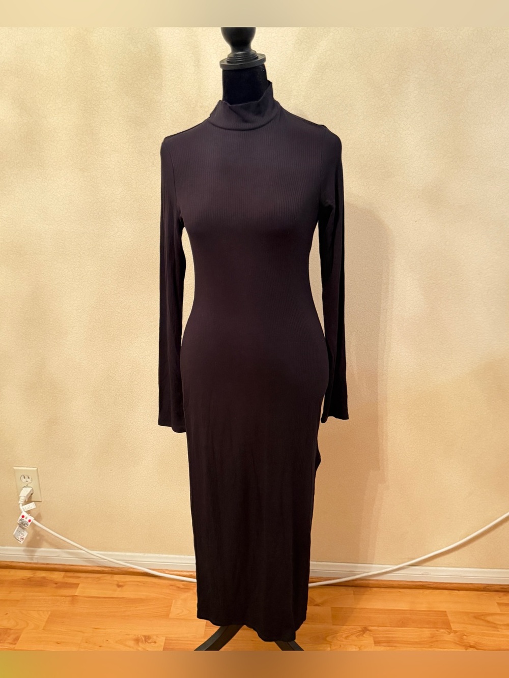 Fashion Nova Black Long Sleeve Turtleneck Maxi Dress